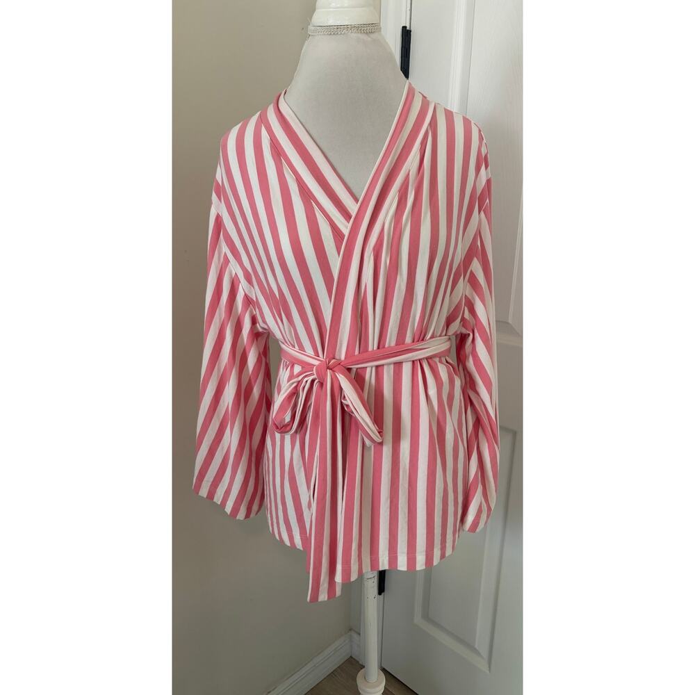 Lake Dream Modal Kimono Pajama Top Pink & White Strip